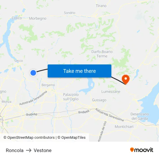 Roncola to Vestone map