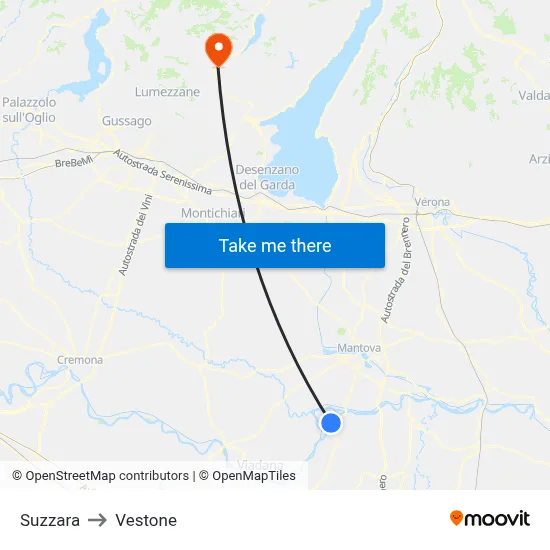 Suzzara to Vestone map