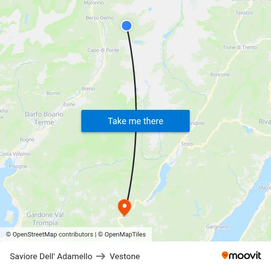 Saviore Dell' Adamello to Vestone map