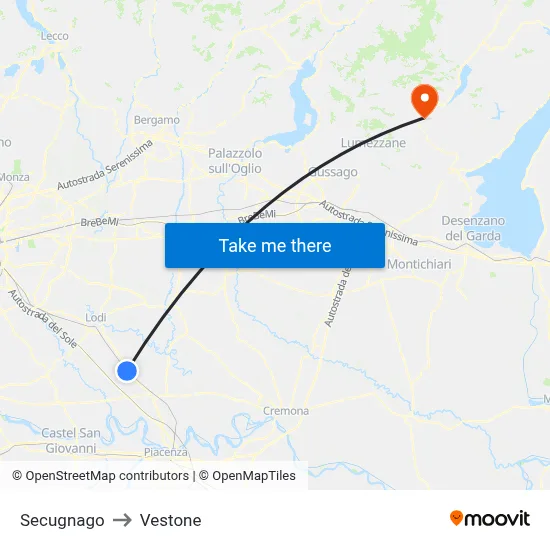 Secugnago to Vestone map
