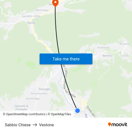 Sabbio Chiese to Vestone map