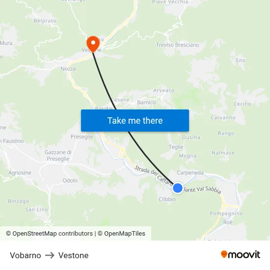 Vobarno to Vestone map