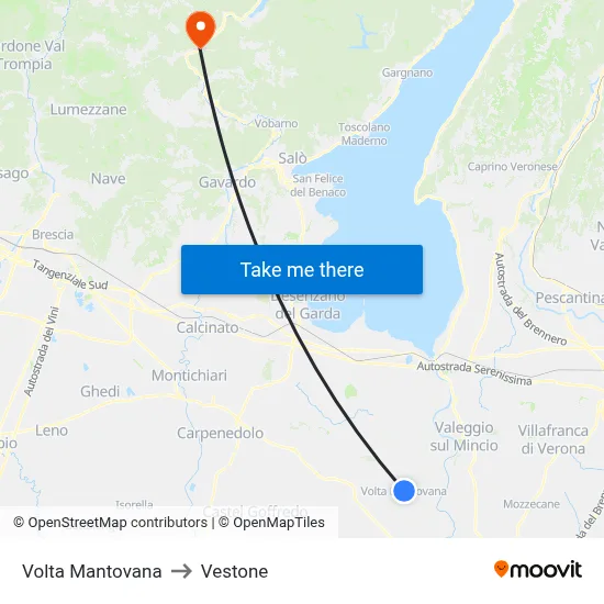 Volta Mantovana to Vestone map