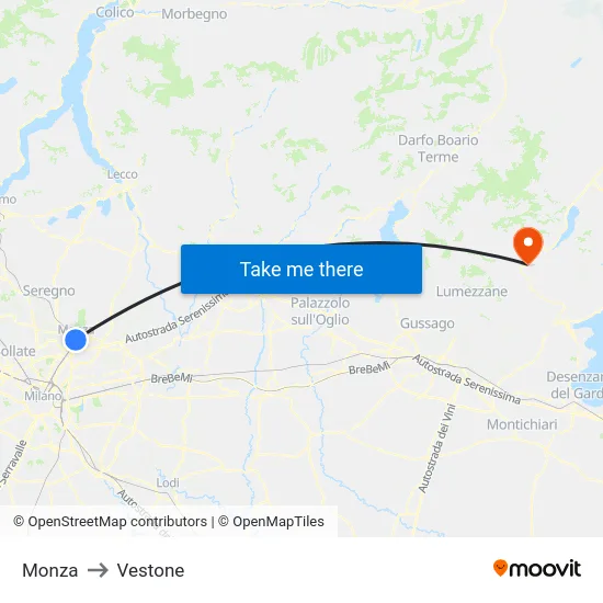 Monza to Vestone map