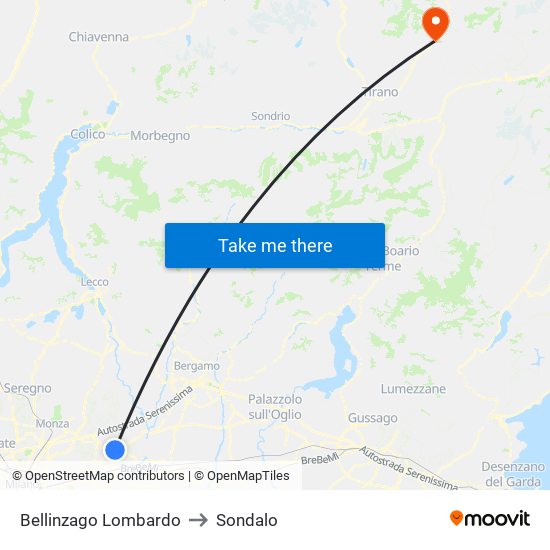 Bellinzago Lombardo to Sondalo map