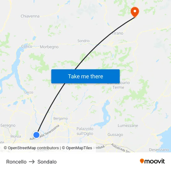 Roncello to Sondalo map