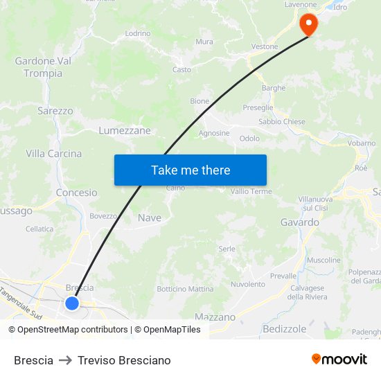 Brescia to Treviso Bresciano map