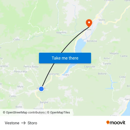 Vestone to Storo map