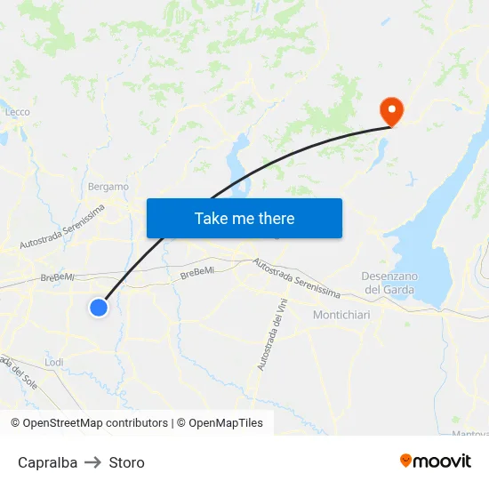 Capralba to Storo map