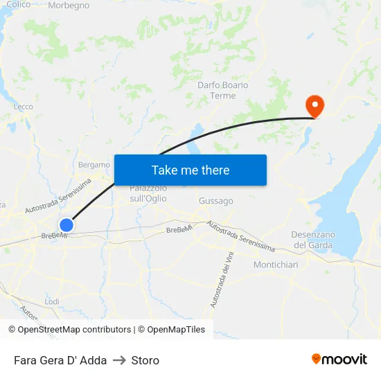 Fara Gera D' Adda to Storo map
