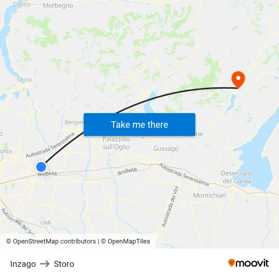 Inzago to Storo map
