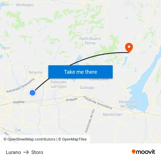 Lurano to Storo map