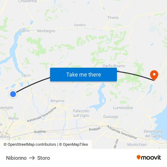Nibionno to Storo map
