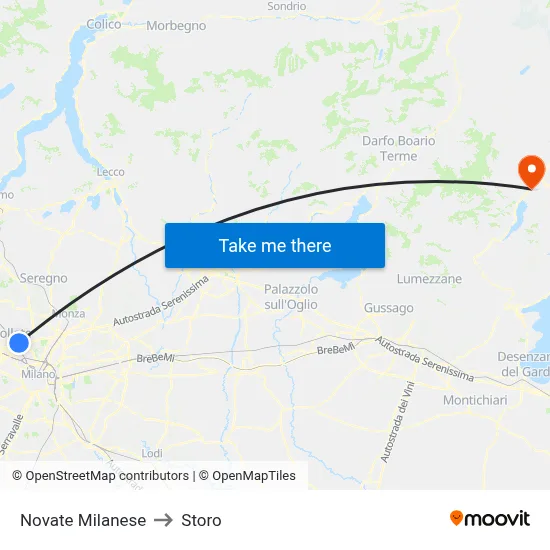 Novate Milanese to Storo map