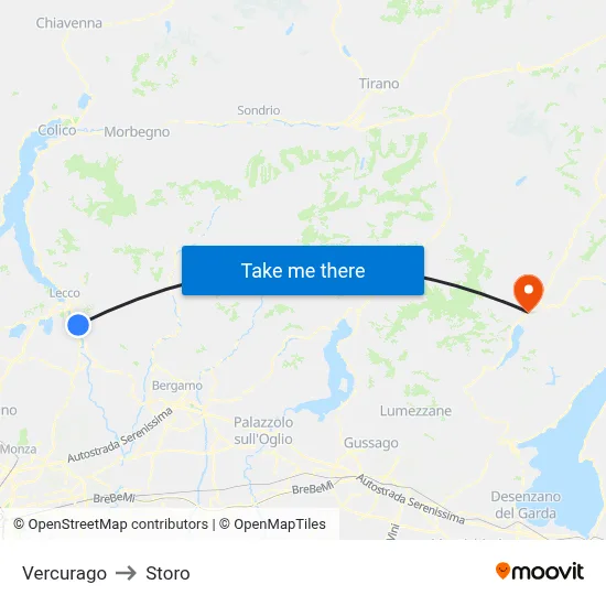 Vercurago to Storo map