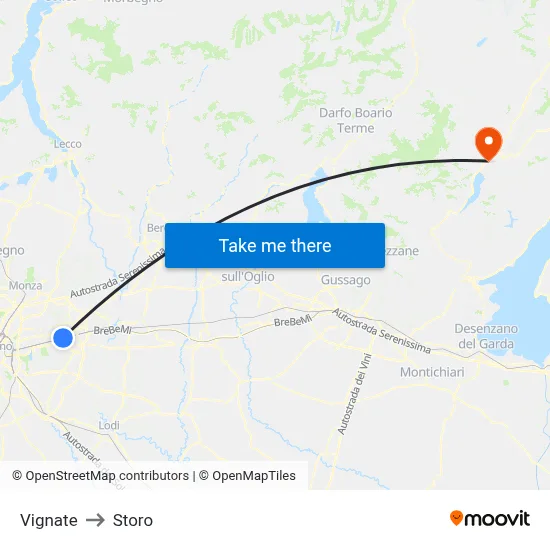 Vignate to Storo map