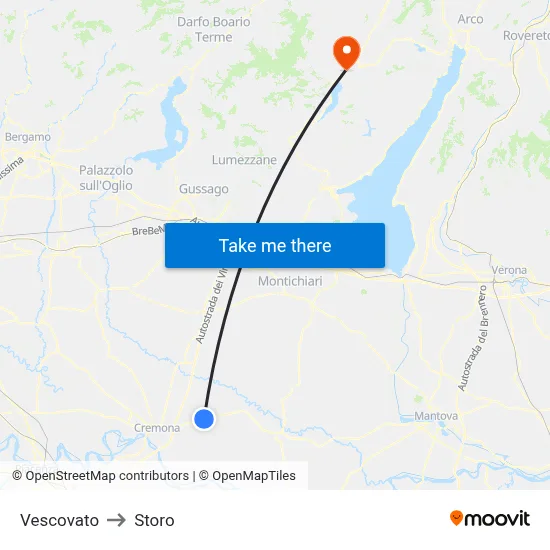 Vescovato to Storo map