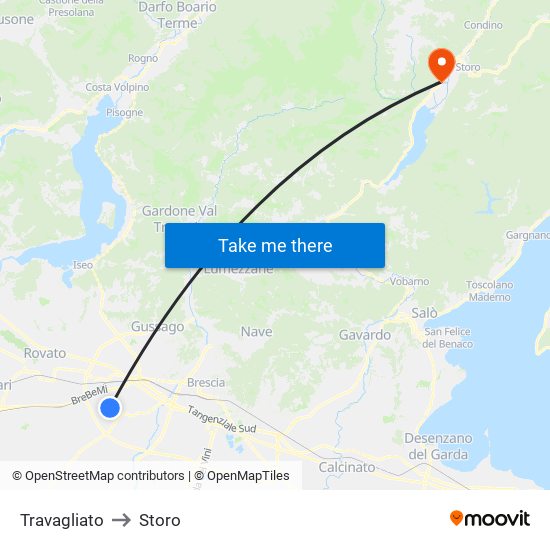 Travagliato to Storo map