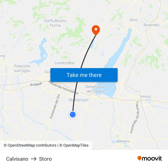 Calvisano to Storo map