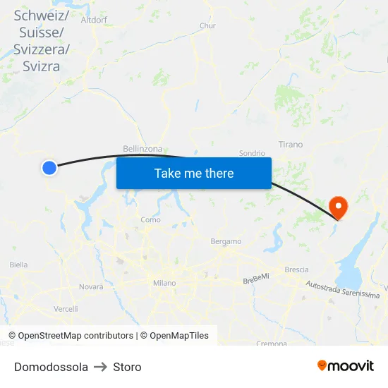 Domodossola to Storo map