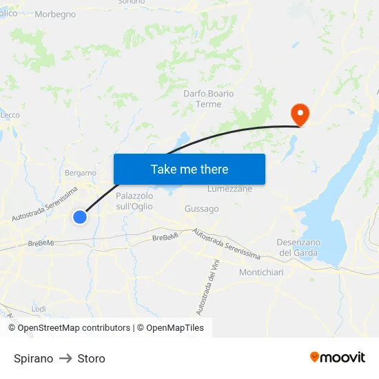 Spirano to Storo map