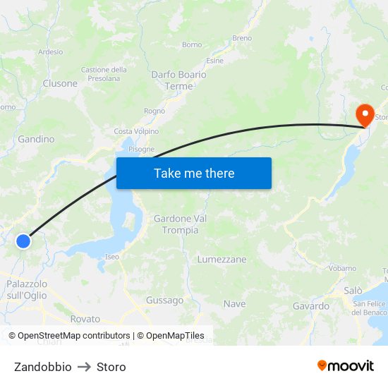 Zandobbio to Storo map