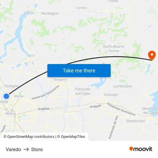 Varedo to Storo map