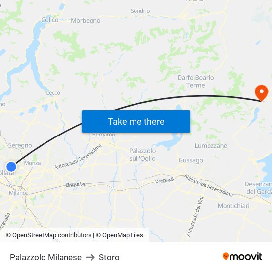 Palazzolo Milanese to Storo map