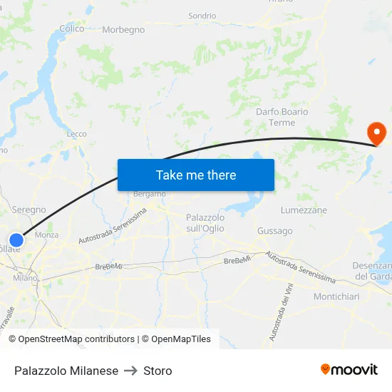 Palazzolo Milanese to Storo map