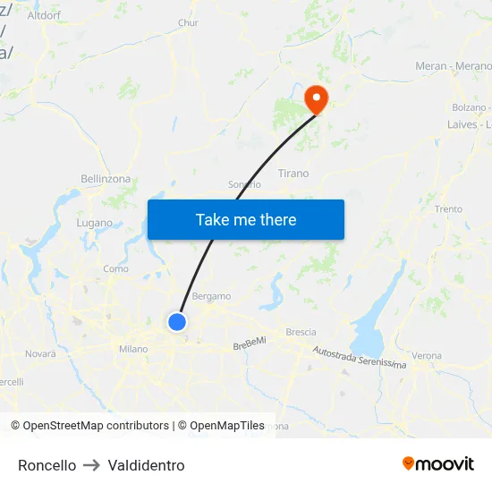 Roncello to Valdidentro map