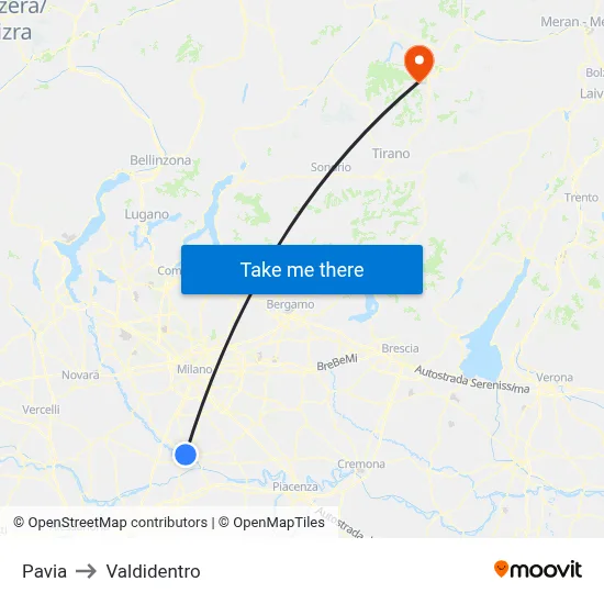 Pavia to Valdidentro map