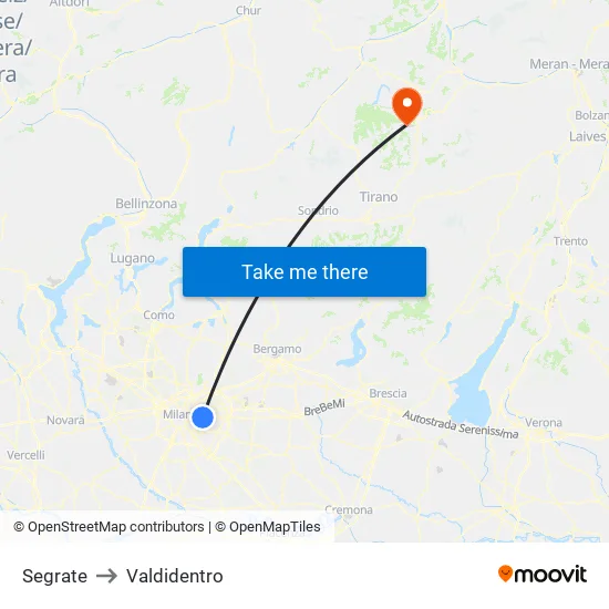 Segrate to Valdidentro map