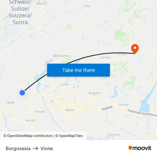 Borgosesia to Vione map