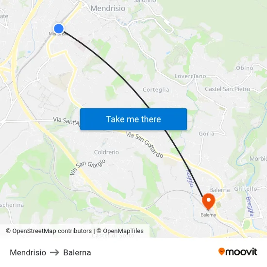 Mendrisio to Balerna map