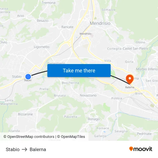 Stabio to Balerna map