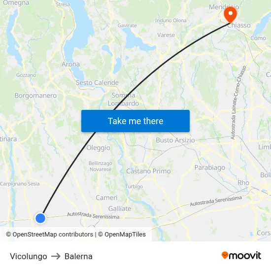 Vicolungo to Balerna map