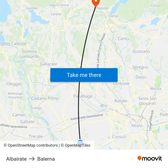 Albairate to Balerna map