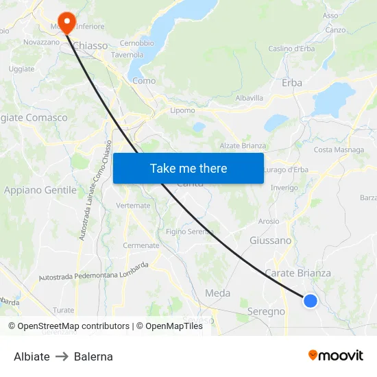 Albiate to Balerna map