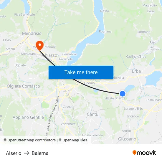 Alserio to Balerna map