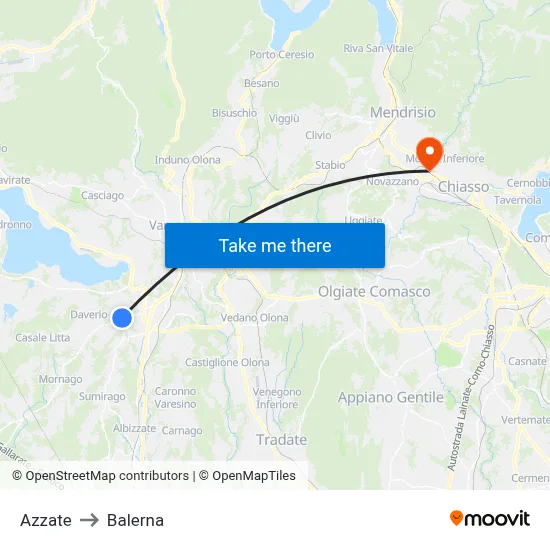 Azzate to Balerna map