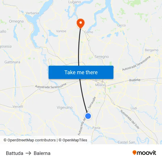 Battuda to Balerna map