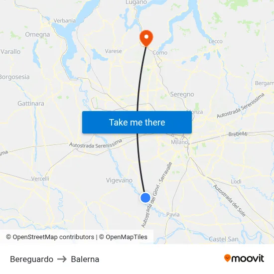 Bereguardo to Balerna map