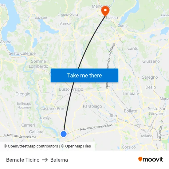 Bernate Ticino to Balerna map