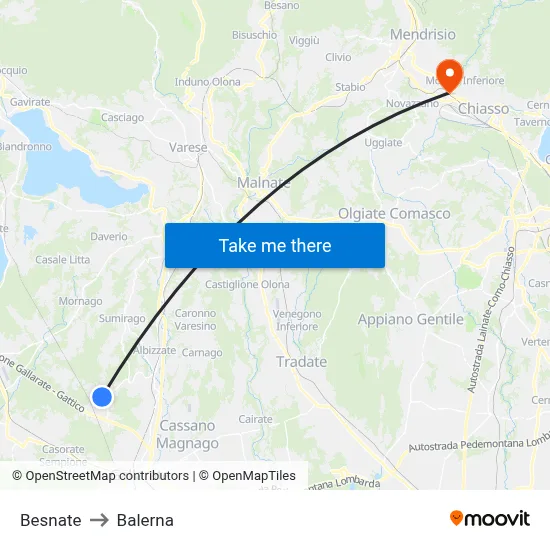 Besnate to Balerna map
