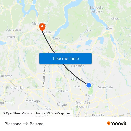 Biassono to Balerna map