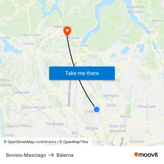 Bovisio-Masciago to Balerna map