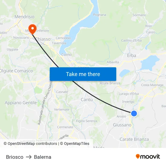 Briosco to Balerna map