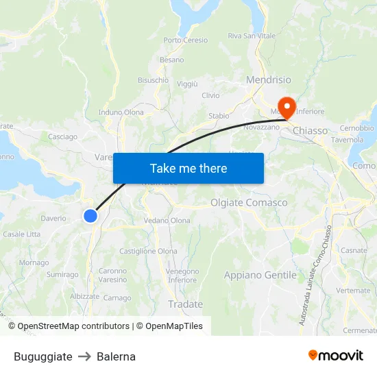 Buguggiate to Balerna map