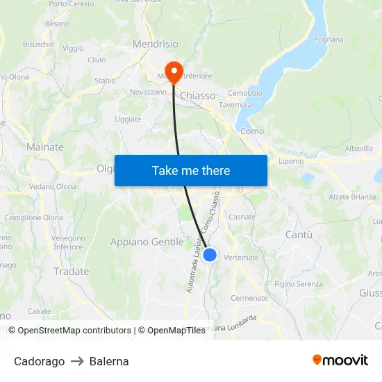 Cadorago to Balerna map