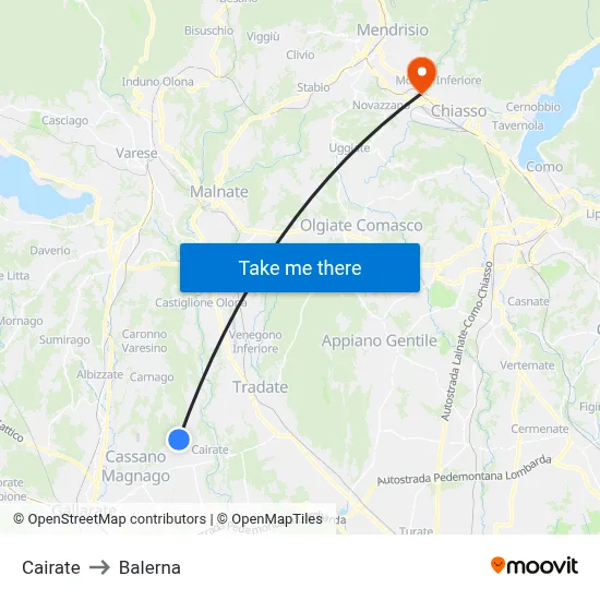 Cairate to Balerna map